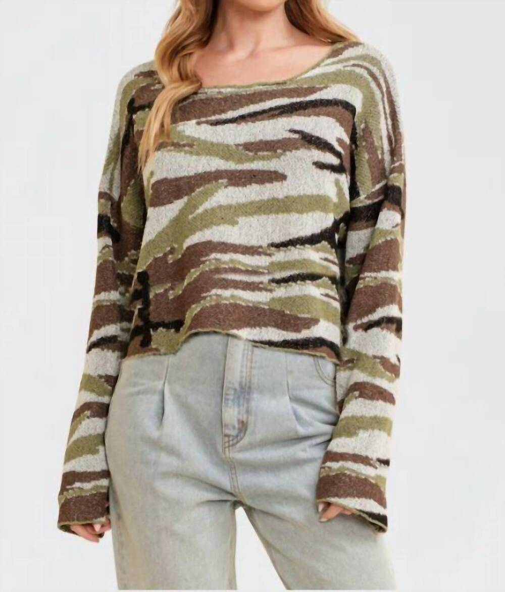 NEW CLOUD TEN camo boat neck sweater in olive